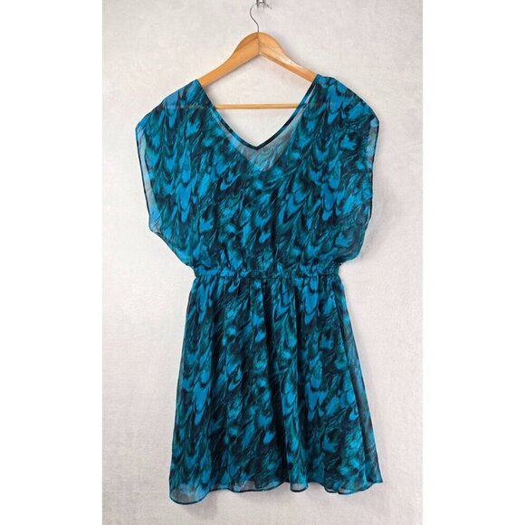 Mini Tunic Dress by Express Sz SP Tropical Blue Green Sheer Lined Party Vacation - Picture 10 of 11
